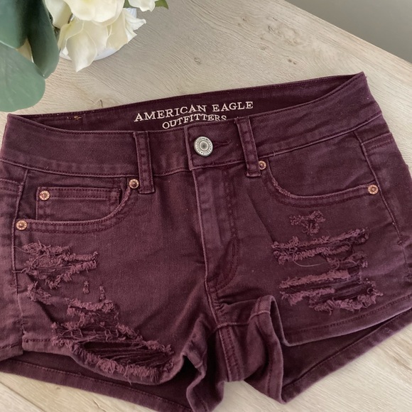 American Eagle Outfitters Pants - ❌SOLD American Eagle Stretch Maroon Distressed Denim Shorts